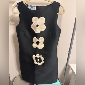 Prada Black Dress with Cream Floral Accents